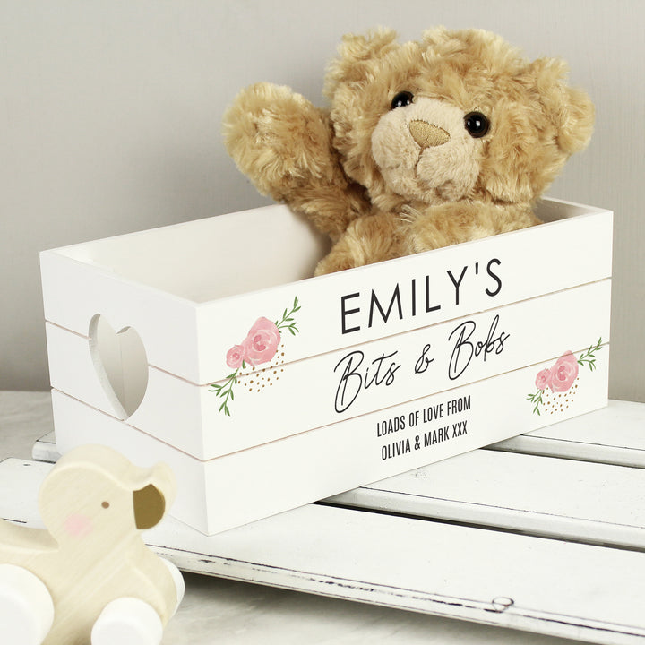 Personalised Abstract Rose White Wooden Crate - part of the Gifts Finder Personalised Ornaments & Keepsakes collection