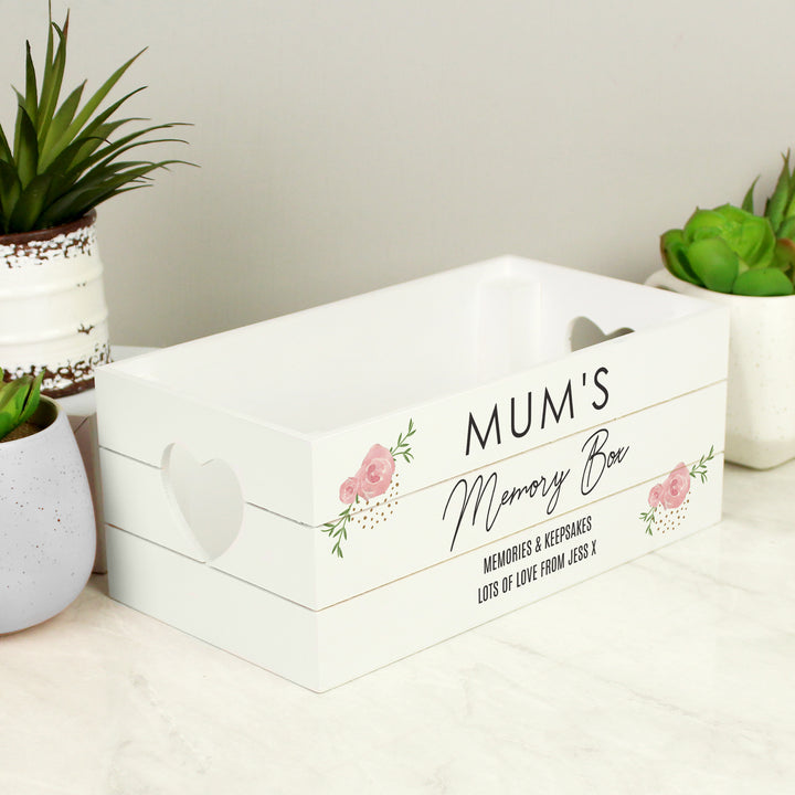 Personalised Abstract Rose White Wooden Crate - part of the Gifts Finder Personalised Ornaments & Keepsakes collection