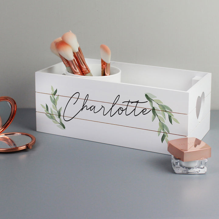 Buy Personalised Name Only Botanical White Wooden Crate at www.giftsfinder.co.uk