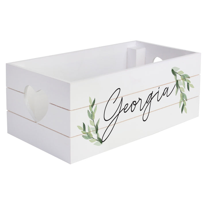 Buy Personalised Name Only Botanical White Wooden Crate at www.giftsfinder.co.uk