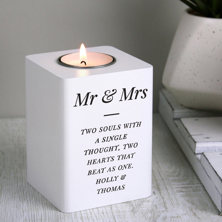 Personalised Free Text White Wooden Tea Light Holder - part of the Gifts Finder Personalised Tea Light Holders collection