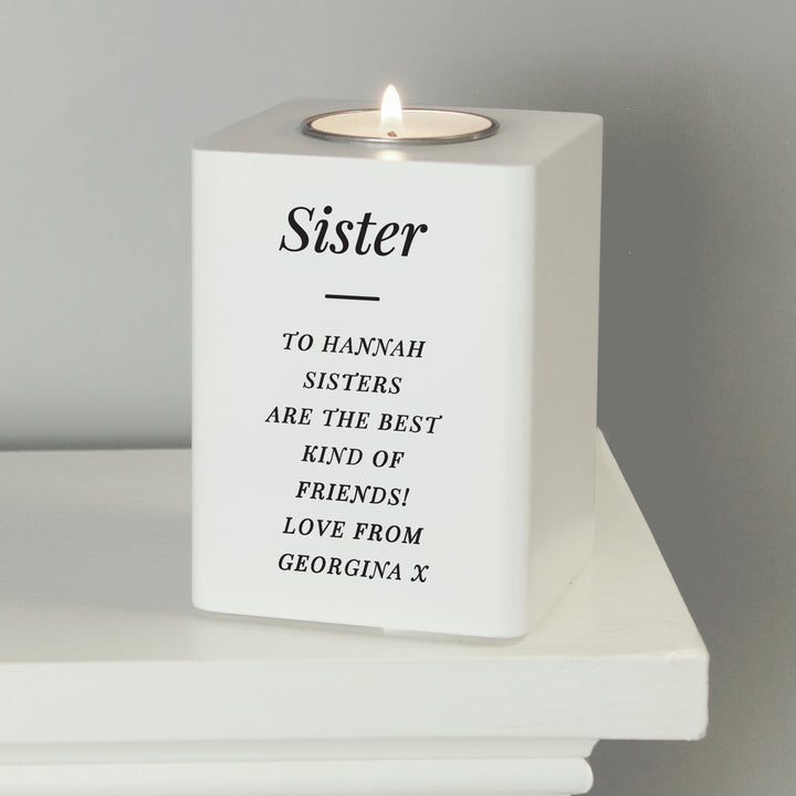 Personalised Free Text White Wooden Tea Light Holder - part of the Gifts Finder Personalised Tea Light Holders collection