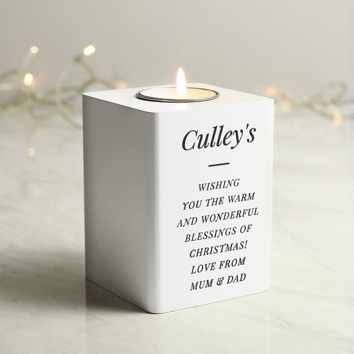 Personalised Free Text White Wooden Tea Light Holder - part of the Gifts Finder Personalised Tea Light Holders collection