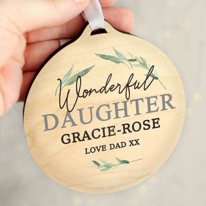 Buy Personalised Leaf Decor Round Wooden Decoration available now at www.giftsfinder.co.uk