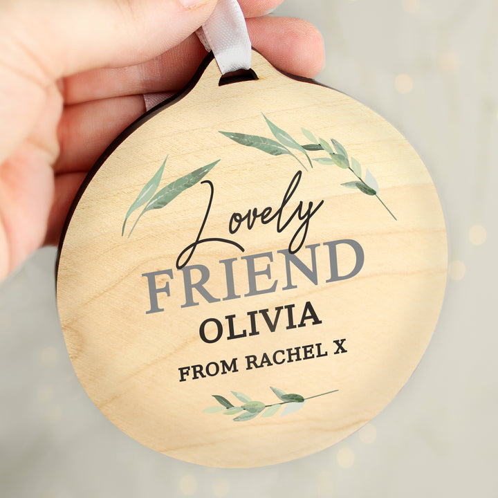 Buy Personalised Leaf Decor Round Wooden Decoration available now at www.giftsfinder.co.uk