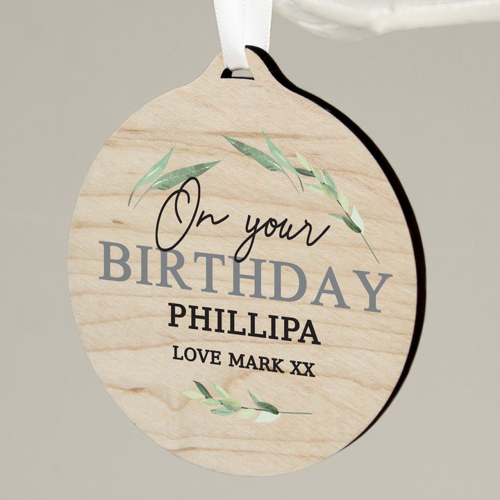 Buy Personalised Leaf Decor Round Wooden Decoration available now at www.giftsfinder.co.uk