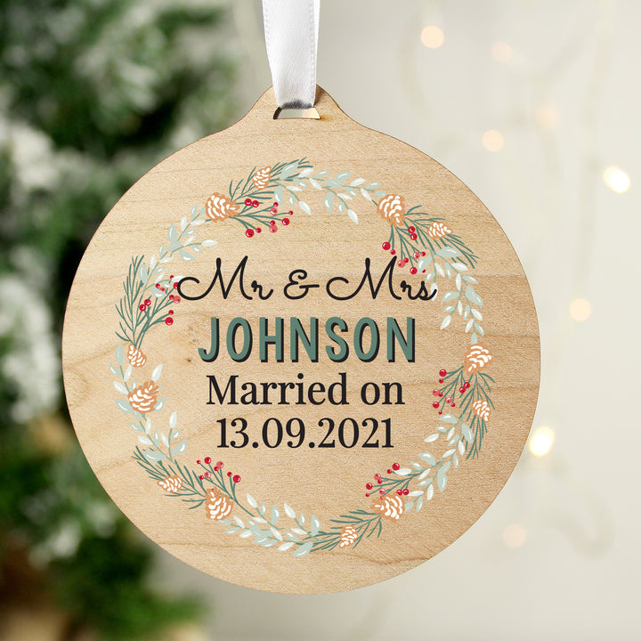 Personalised Wreath Round Wooden Decoration - part of the Gifts Finder Personalised Christmas Decorations collection