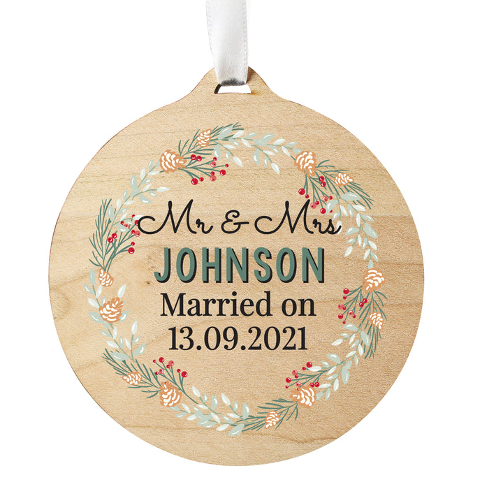 Personalised Wreath Round Wooden Decoration - part of the Gifts Finder Personalised Christmas Decorations collection