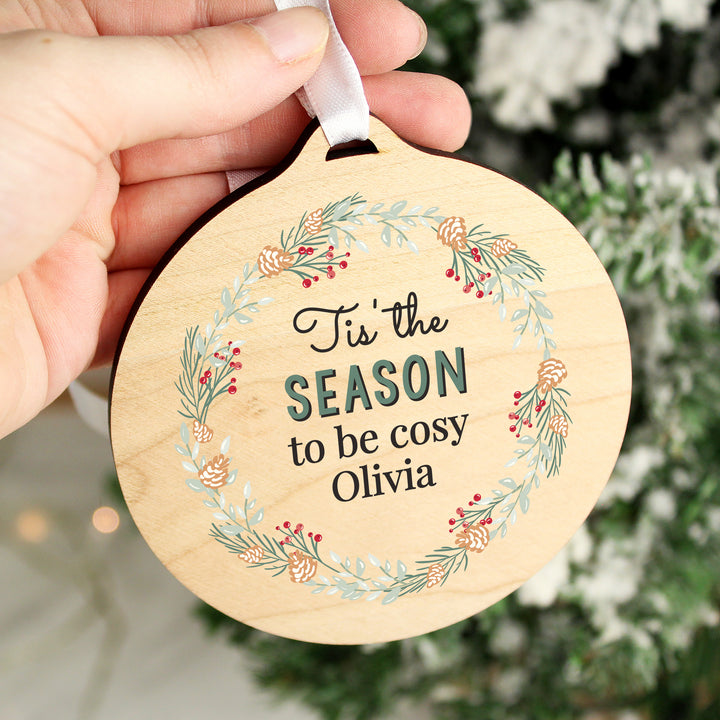 Personalised Wreath Round Wooden Decoration - part of the Gifts Finder Personalised Christmas Decorations collection