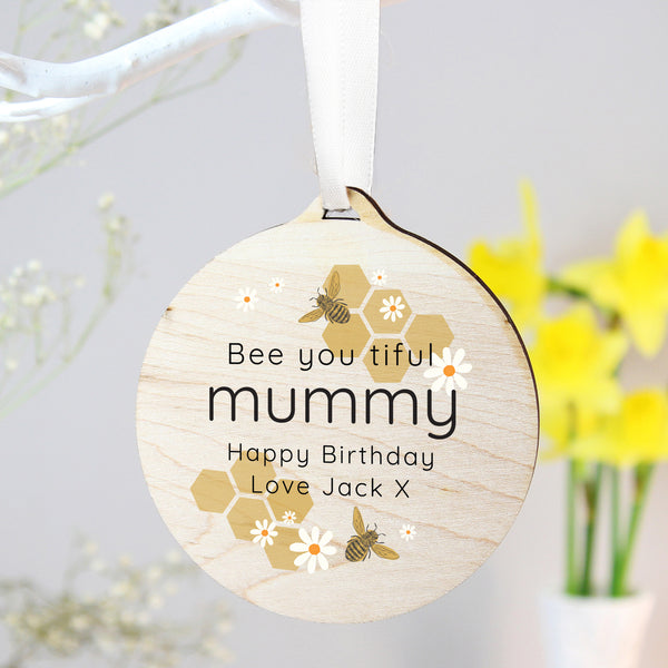 Buy Personalised Bee Round Wooden Decoration available now at www.giftsfinder.co.uk