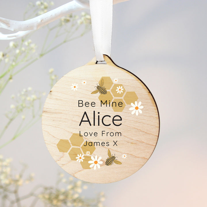 Personalised Bee Round Wooden Decoration - part of the Gifts Finder Personalised Ornaments & Keepsakes collection