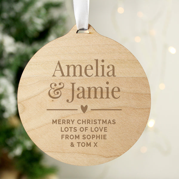 Buy Personalised Couples Round Wooden Decoration available now at www.giftsfinder.co.uk