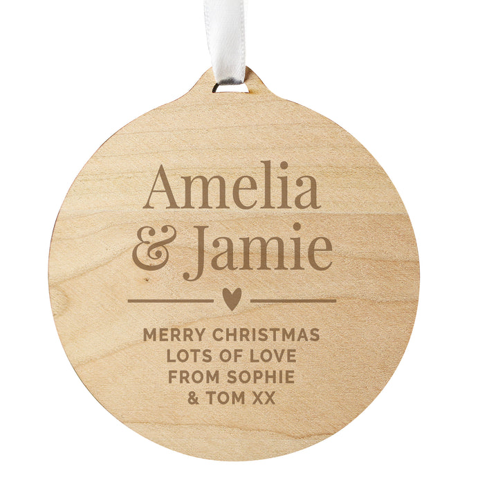 Buy Personalised Couples Round Wooden Decoration available now at www.giftsfinder.co.uk