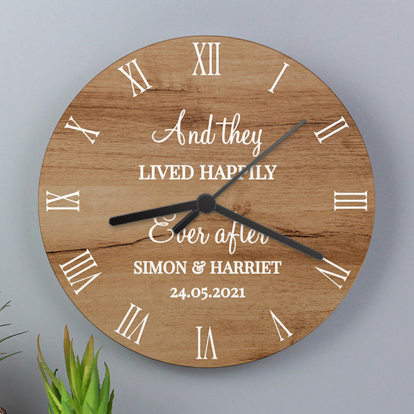 Buy Personalised Free Text Wood Effect Clock available now at www.giftsfinder.co.uk