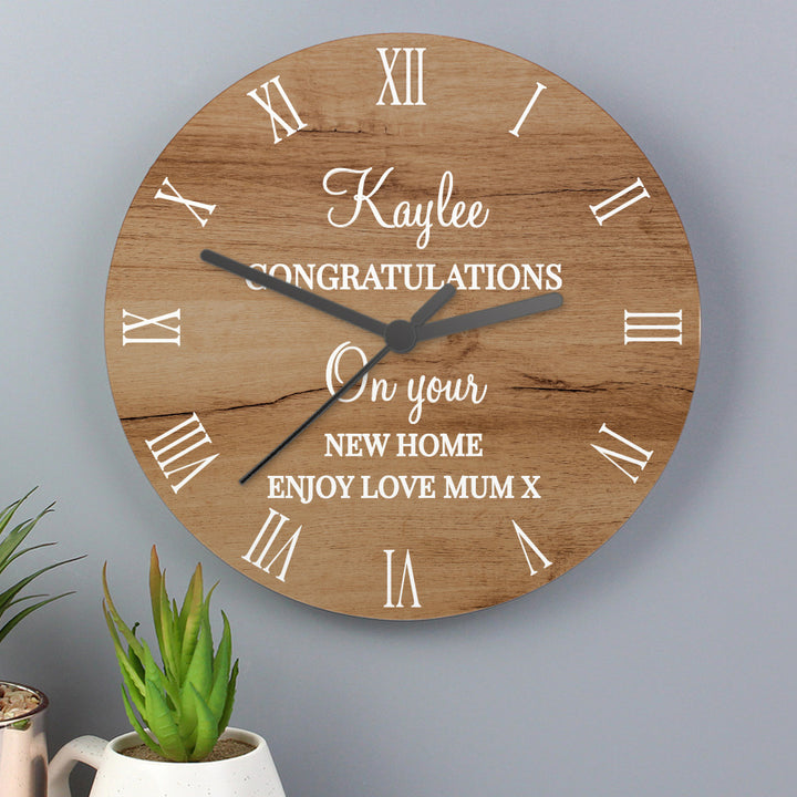 Buy Personalised Free Text Wood Effect Clock available now at www.giftsfinder.co.uk