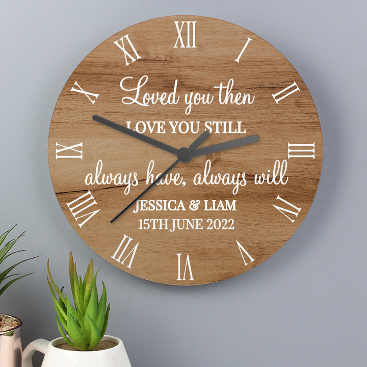 Buy Personalised Free Text Wood Effect Clock available now at www.giftsfinder.co.uk