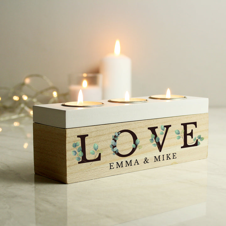 Buy Personalised Botanical Triple Tea Light Box available now at www.giftsfinder.co.uk