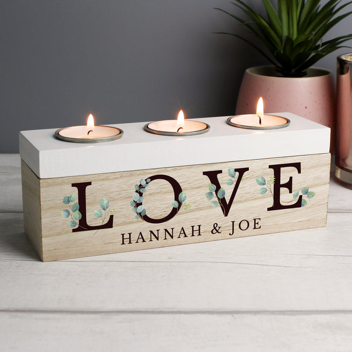 Buy Personalised Botanical Triple Tea Light Box available now at www.giftsfinder.co.uk