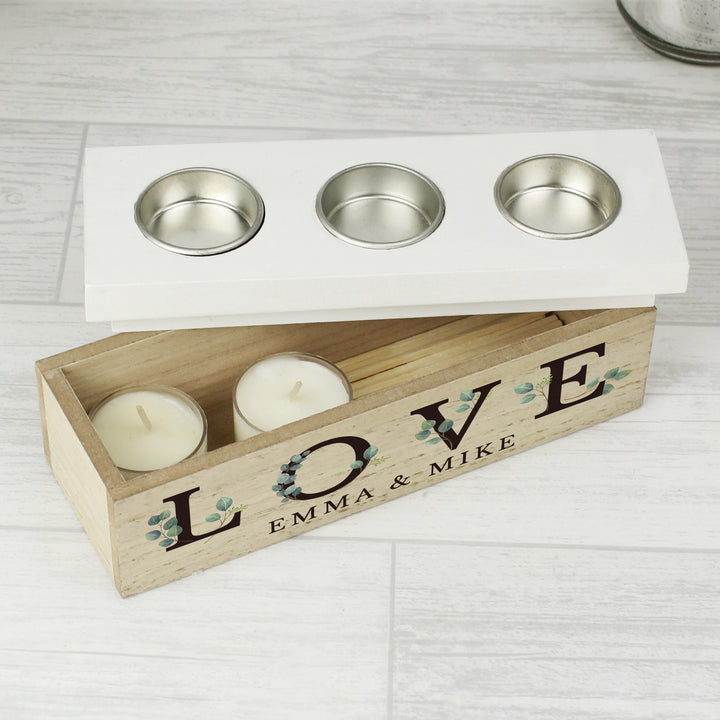 Buy Personalised Botanical Triple Tea Light Box available now at www.giftsfinder.co.uk