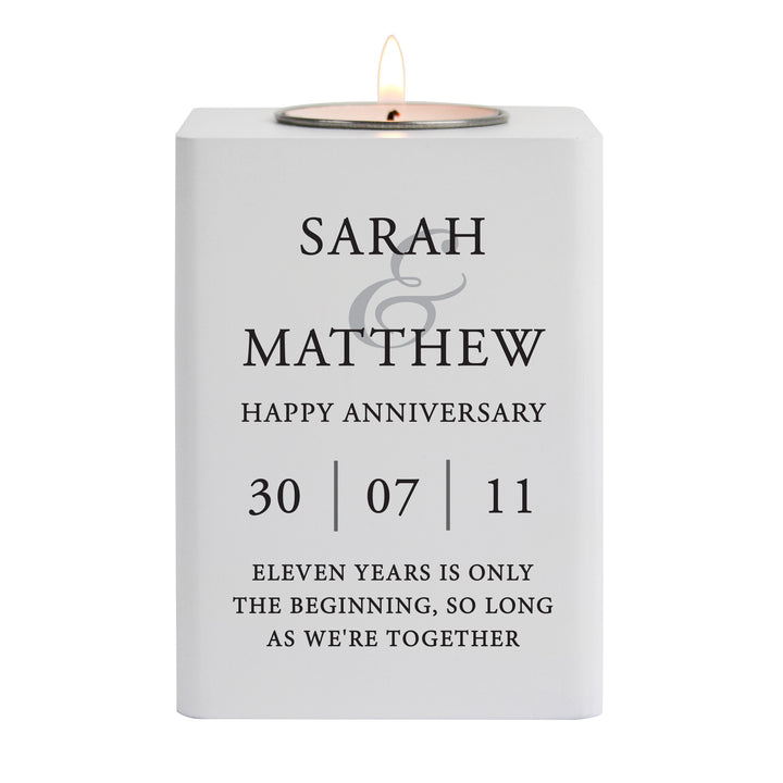 Buy Personalised Couples White Wooden Tea light Holder available now at www.giftsfinder.co.uk