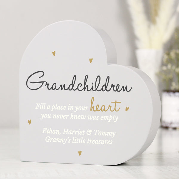 Buy Personalised Grandchildren Free Standing Heart Ornament available now at www.giftsfinder.co.uk