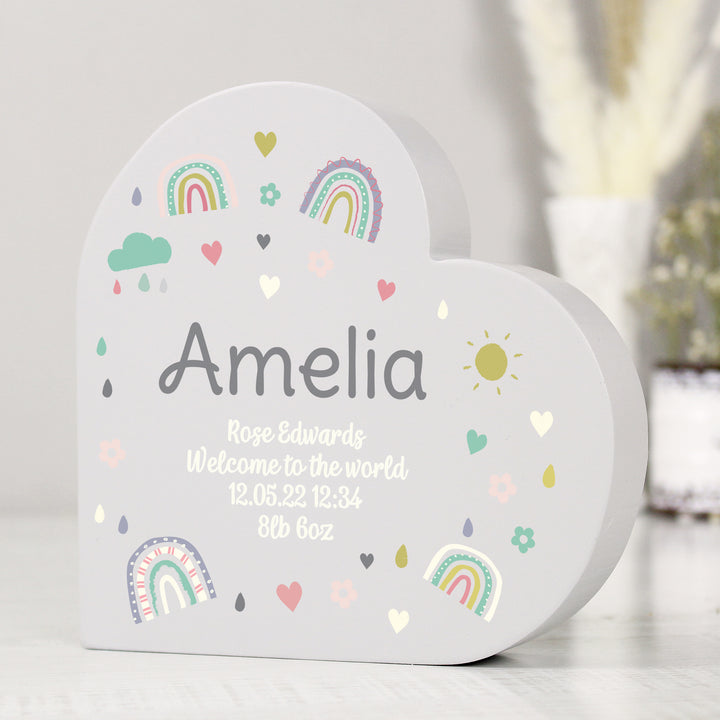 Personalised Rainbow Free Standing Heart ornament in gift category Personalised Ornaments & Keepsakes