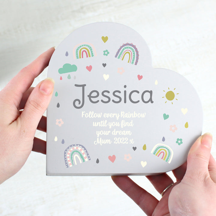 Personalised Rainbow Free Standing Heart ornament in gift category Personalised Ornaments & Keepsakes