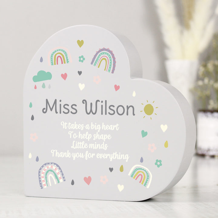 Personalised Rainbow Free Standing Heart ornament in gift category Personalised Ornaments & Keepsakes