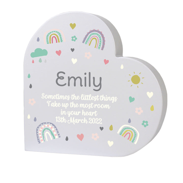 Personalised Rainbow Free Standing Heart ornament in gift category Personalised Ornaments & Keepsakes