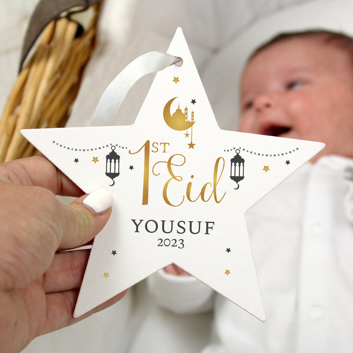 Buy Personalised 1st Eid Wooden Star Decoration available now at www.giftsfinder.co.uk