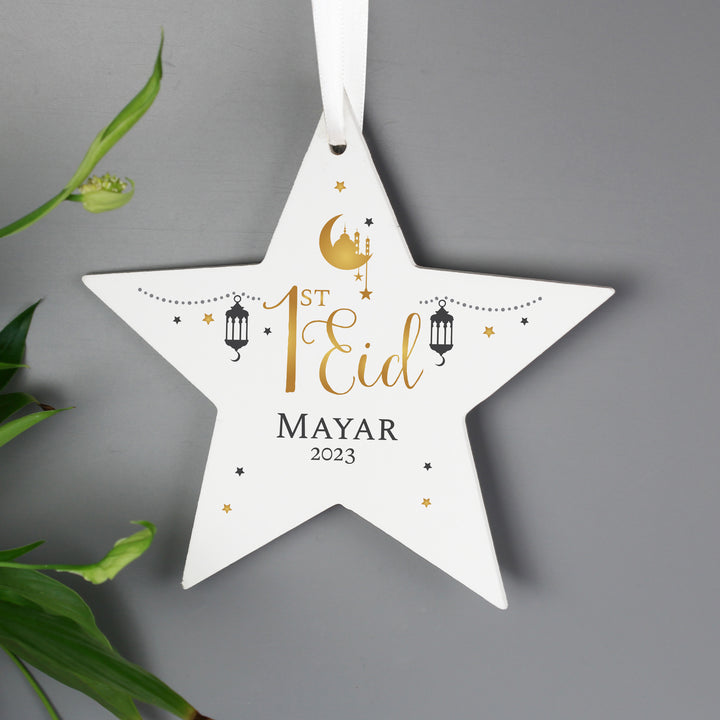 Buy Personalised 1st Eid Wooden Star Decoration available now at www.giftsfinder.co.uk