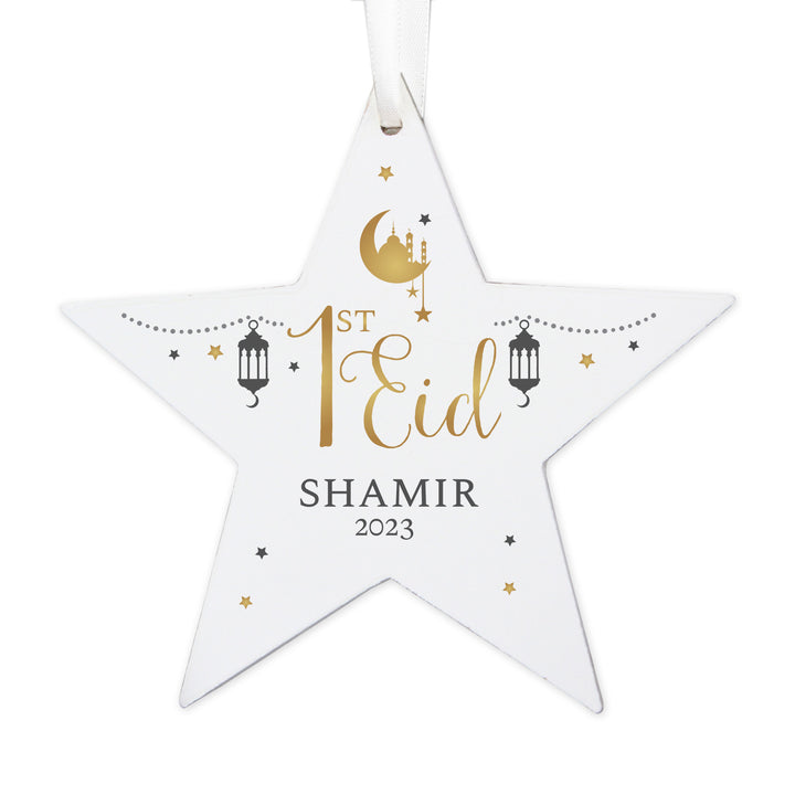 Buy Personalised 1st Eid Wooden Star Decoration available now at www.giftsfinder.co.uk