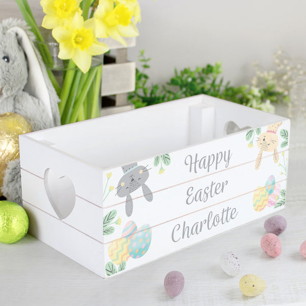 Buy Personalised Easter White Wooden Crate available now at www.giftsfinder.co.uk