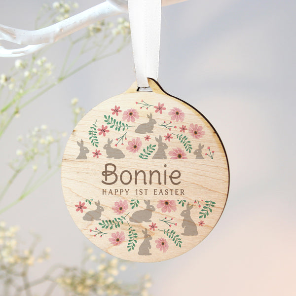 Buy Personalised Easter Round Wooden Decoration available now at www.giftsfinder.co.uk