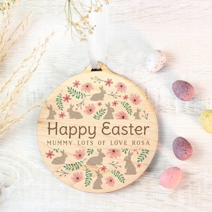 Personalised Easter Round Wooden Decoration - part of the Gifts Finder Personalised Ornaments & Keepsakes collection