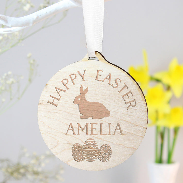 Personalised Easter Bunny Round Wooden Decoration - part of the Gifts Finder Personalised Ornaments & Keepsakes collection