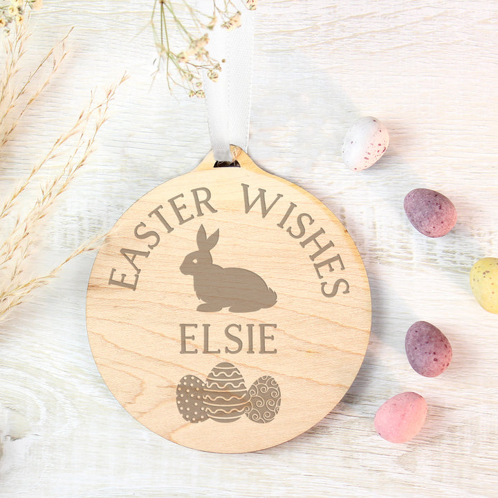 Personalised Easter Bunny Round Wooden Decoration - part of the Gifts Finder Personalised Ornaments & Keepsakes collection