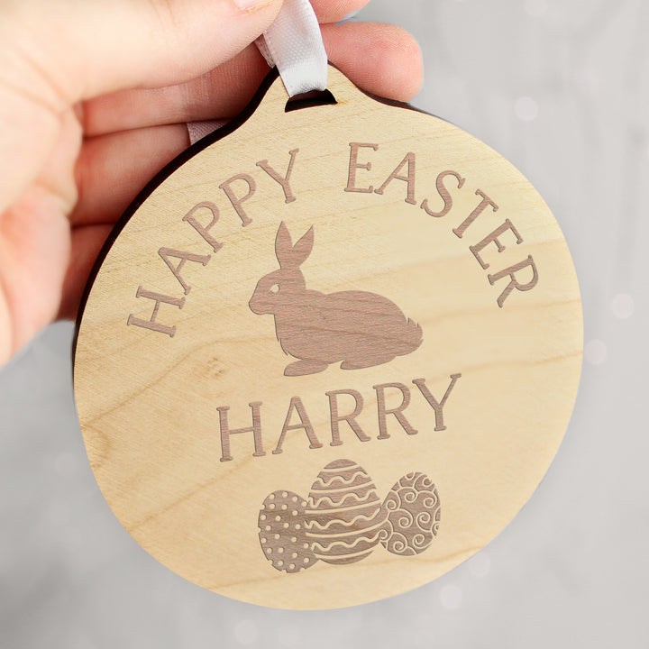 Personalised Easter Bunny Round Wooden Decoration - part of the Gifts Finder Personalised Ornaments & Keepsakes collection