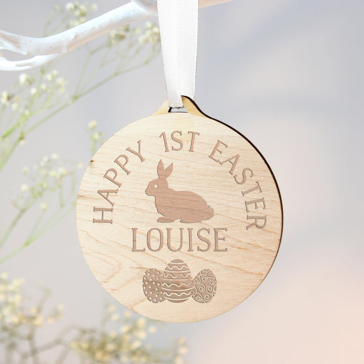 Personalised Easter Bunny Round Wooden Decoration - part of the Gifts Finder Personalised Ornaments & Keepsakes collection