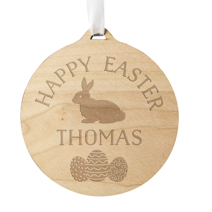 Personalised Easter Bunny Round Wooden Decoration - part of the Gifts Finder Personalised Ornaments & Keepsakes collection