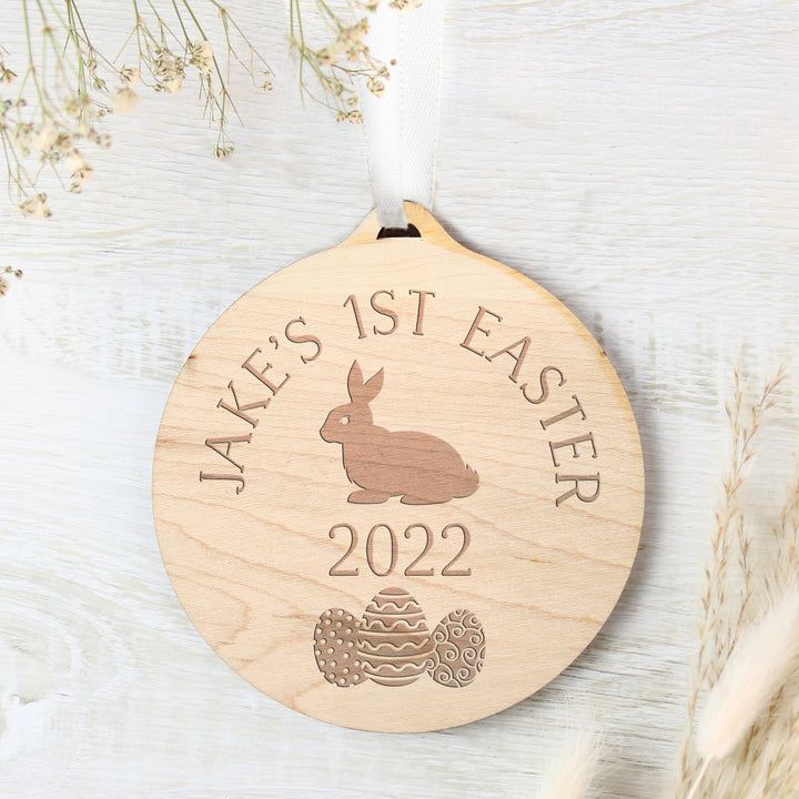 Personalised Easter Bunny Round Wooden Decoration - part of the Gifts Finder Personalised Ornaments & Keepsakes collection