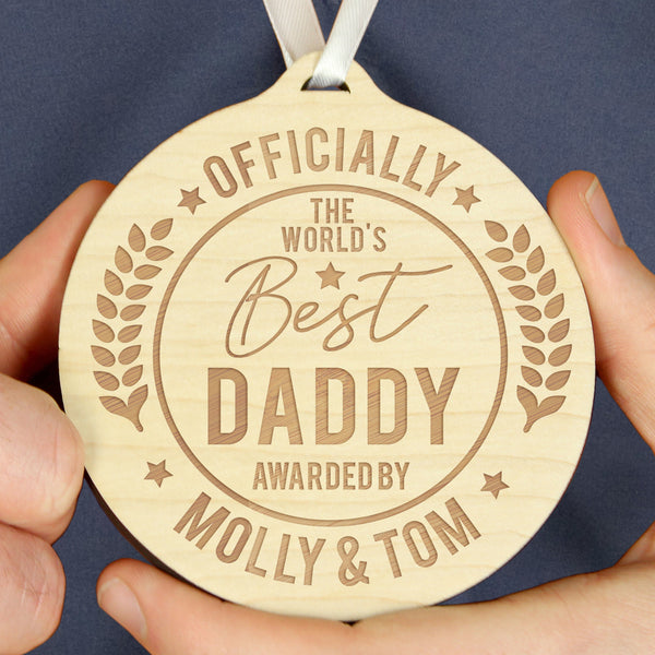 Buy Personalised Officially The Best Round Wooden Medal at www.giftsfinder.co.uk