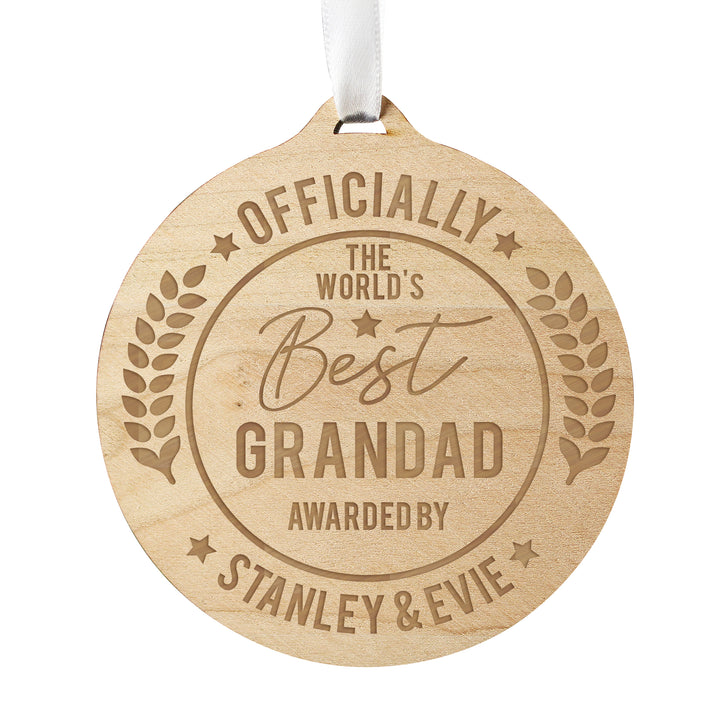 Buy Personalised Officially The Best Round Wooden Medal at www.giftsfinder.co.uk