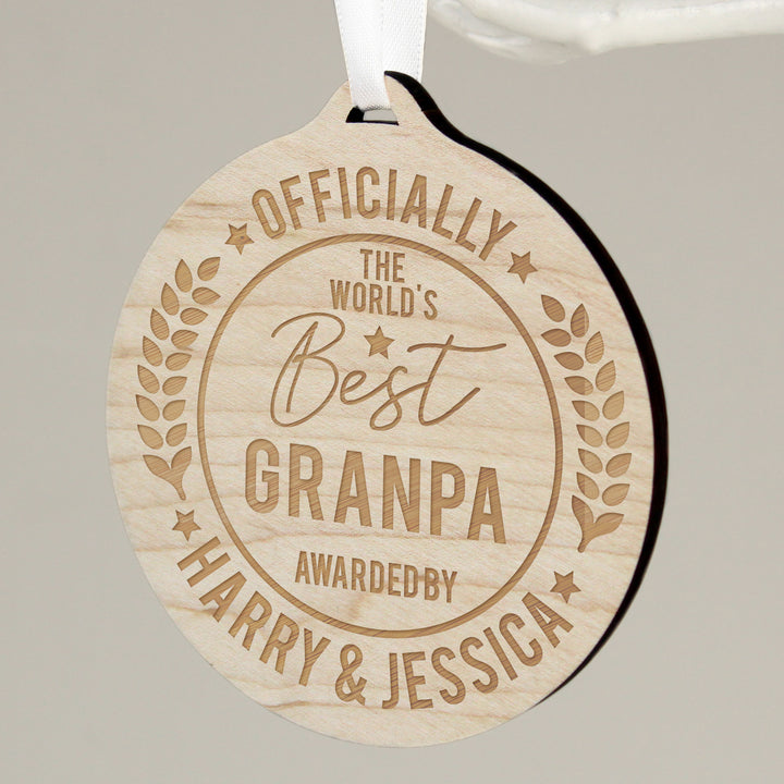 Buy Personalised Officially The Best Round Wooden Medal at www.giftsfinder.co.uk