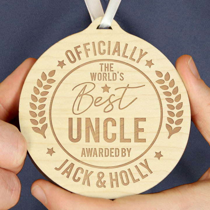 Buy Personalised Officially The Best Round Wooden Medal at www.giftsfinder.co.uk