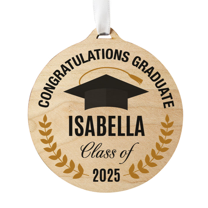 Buy Personalised Graduation Round Wooden Decoration available now at www.giftsfinder.co.uk