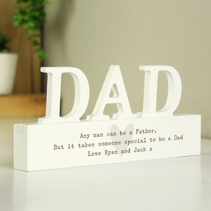 Buy Personalised Free Text Heart Wooden Dad Ornament available now at www.giftsfinder.co.uk