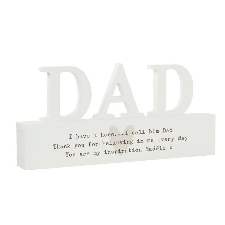 Buy Personalised Free Text Heart Wooden Dad Ornament available now at www.giftsfinder.co.uk