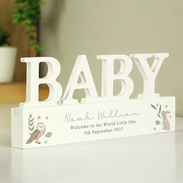 Personalised Woodland Wooden Baby Ornament in gift category Personalised Ornaments & Keepsakes