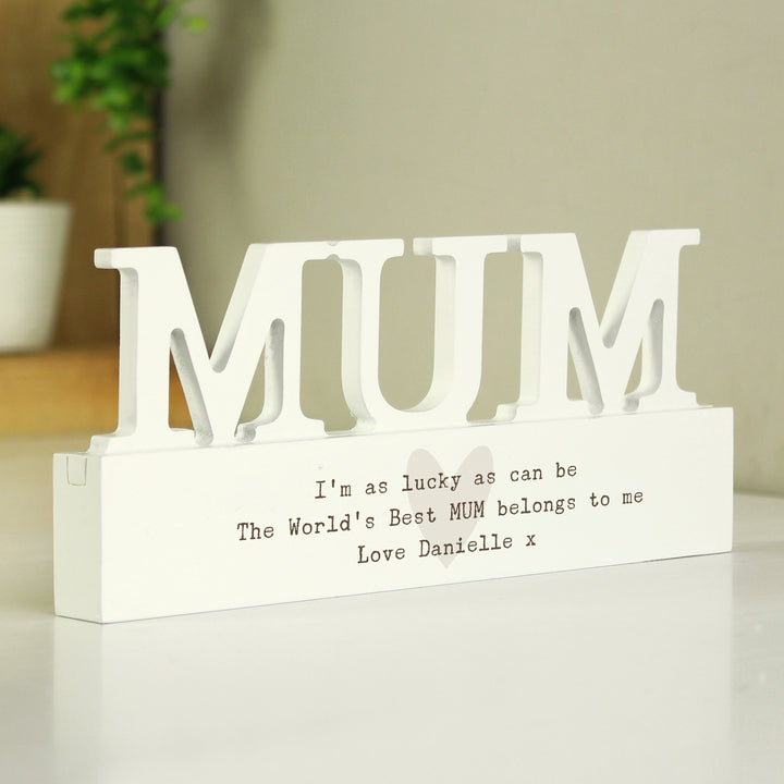 Buy Personalised Free Text Heart Wooden Mum Ornament available now at www.giftsfinder.co.uk